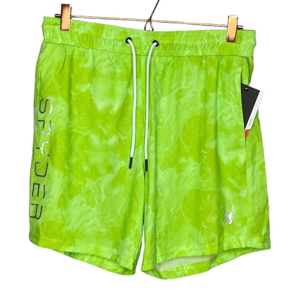New Spyder Men's M L Green Marble Tie Dye UV Protection Stretch Surf Swim Trunks